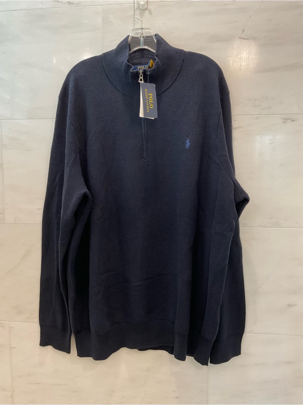 Polo Ralph Lauren Big Tall Navy Blue Cotton Mesh Knit 1/4 Zip Sweater 2LT W10